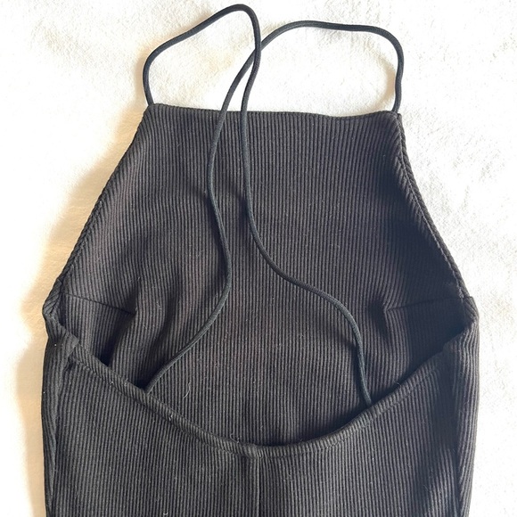 H&M Black Black Ribbed Halter Neck Bodycon Mini Dress, Size XXS - Picture 3 of 6